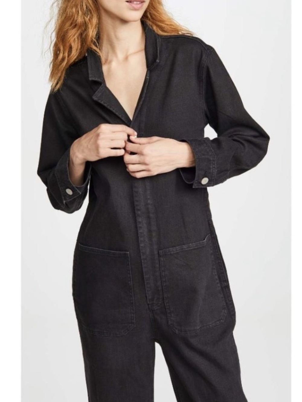 AYR The Boiler Suit Black Cotton Denim Coverall Jumpsuit Size Small Raw Hem